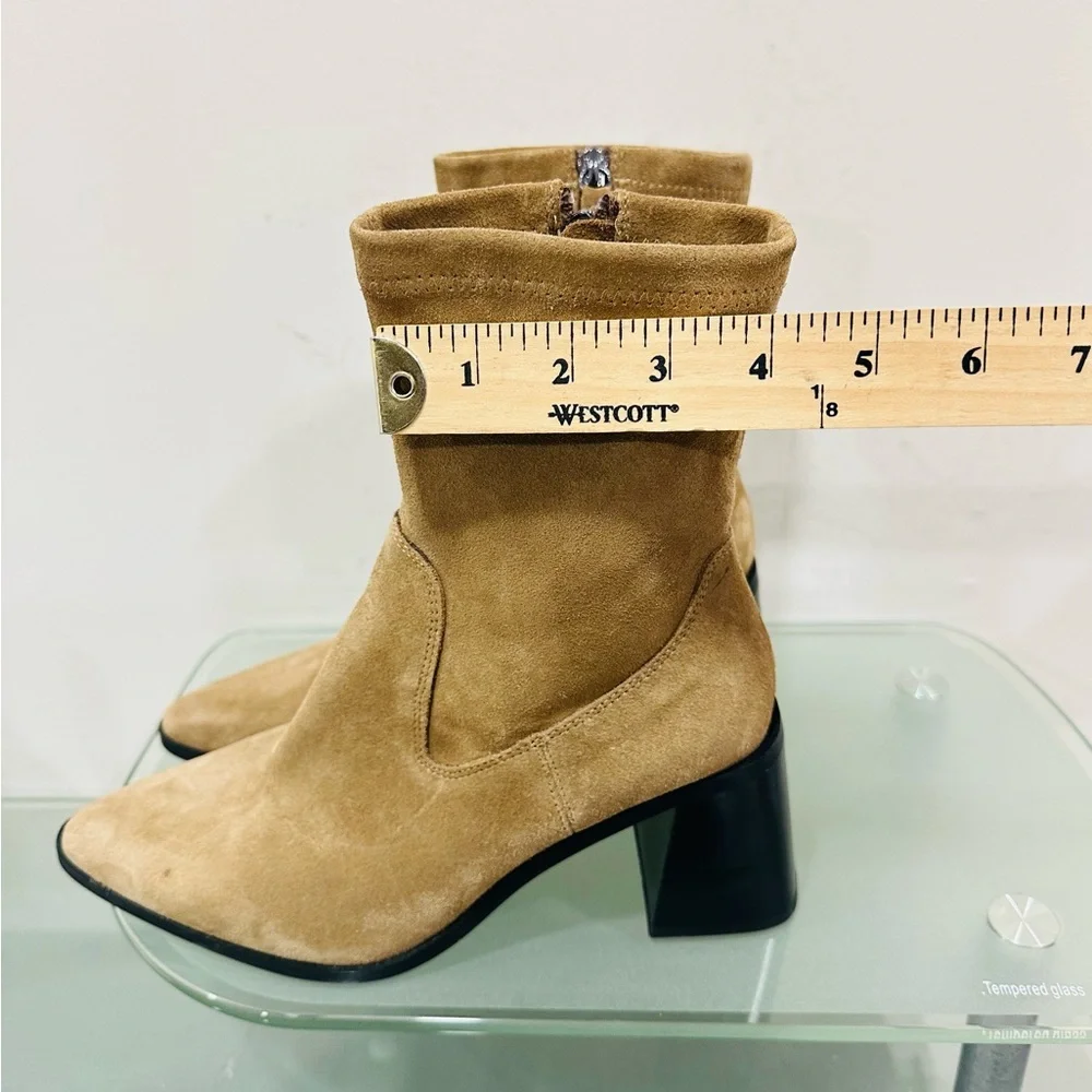 NWOT Zara Tan‎ Suede Ankle Boot  Block Heel  Bootie Pointed Toe 40 US 9 / 9.5